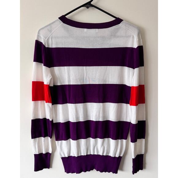Lacoste Women's 100% Cotton Purple White Orange Stripe Sweater Size 40 (Medium) - Picture 2 of 5
